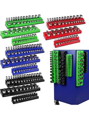 Magnetic Socket Organizer Set - 12 Pcs, Holds 286 Sockets, Multi-Color Trays